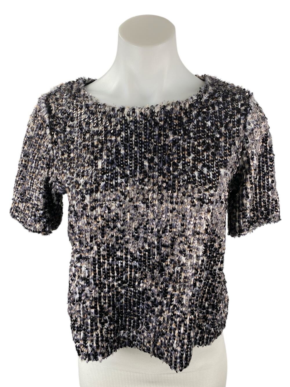 Search for Sanity Womens Faux Fur Sequin Shell Short Sleeve Sweater Blouse Top S